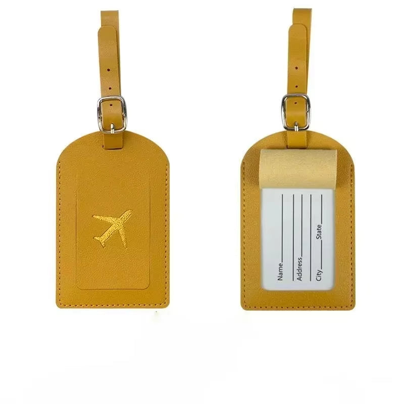 Packora Stamped Leather Business Luggage Tag Suitcase Address Label Luggage Boarding Case Label Name ID Address Clip Travel Accessories