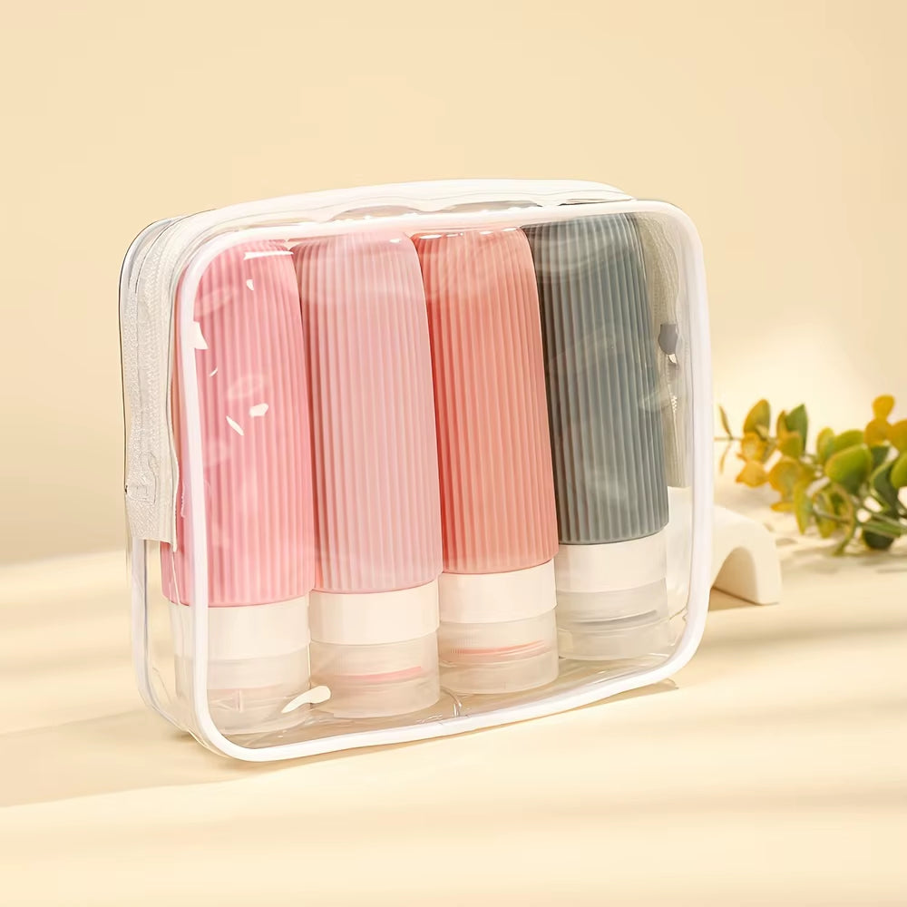 4-Piece Travel Bottle Set, Travel Accessories with Transparent Toiletry Bag.