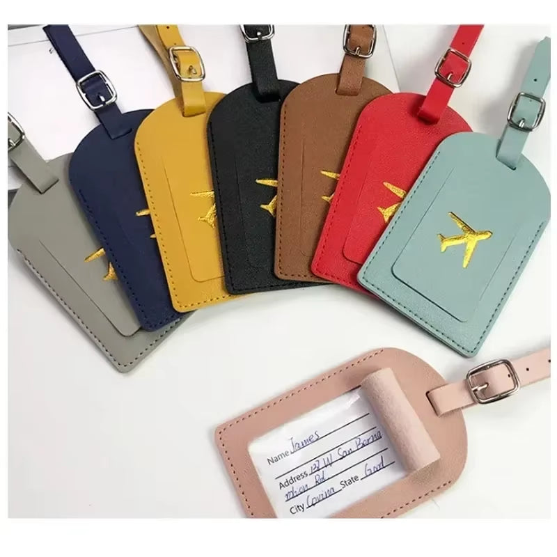 Packora Stamped Leather Business Luggage Tag Suitcase Address Label Luggage Boarding Case Label Name ID Address Clip Travel Accessories