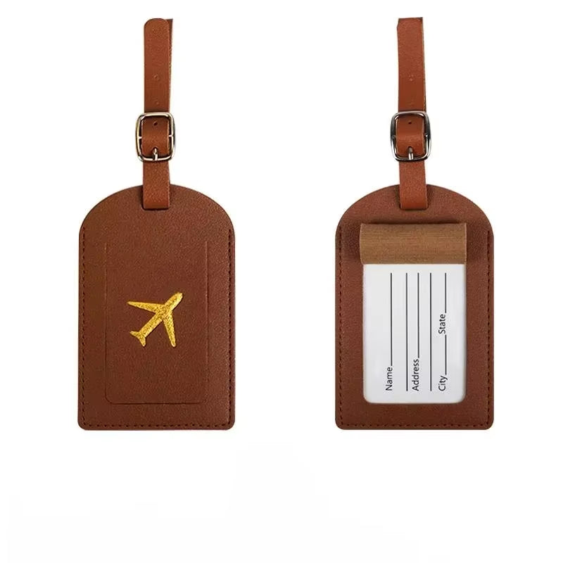 Packora Stamped Leather Business Luggage Tag Suitcase Address Label Luggage Boarding Case Label Name ID Address Clip Travel Accessories