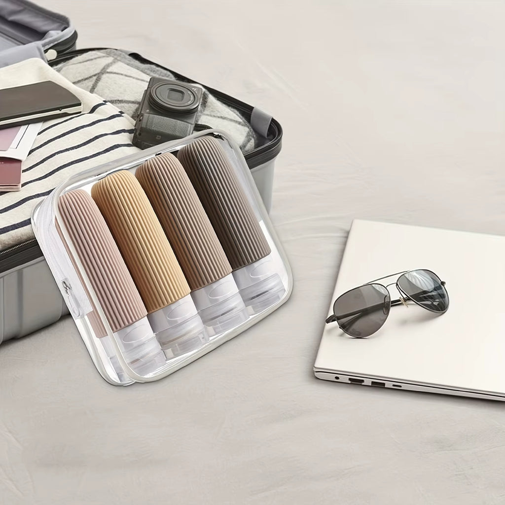 4-Piece Travel Bottle Set, Travel Accessories with Transparent Toiletry Bag.