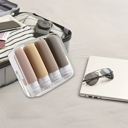 4-Piece Travel Bottle Set, Travel Accessories with Transparent Toiletry Bag.